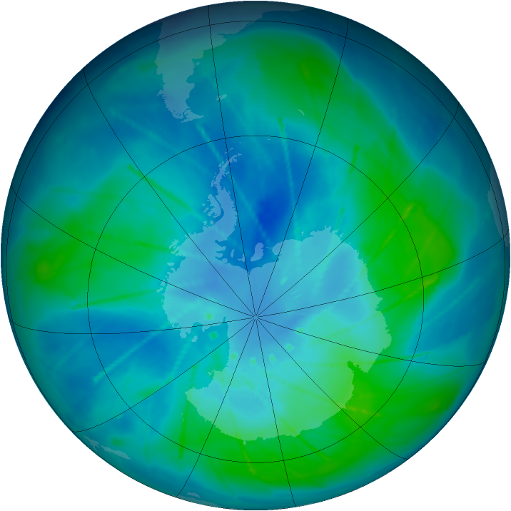 Antarctic ozone map for 25 February 2010